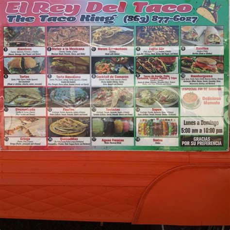 Menu at El Rey Del Taco restaurant, Wahneta, 337 Rifle Range Rd