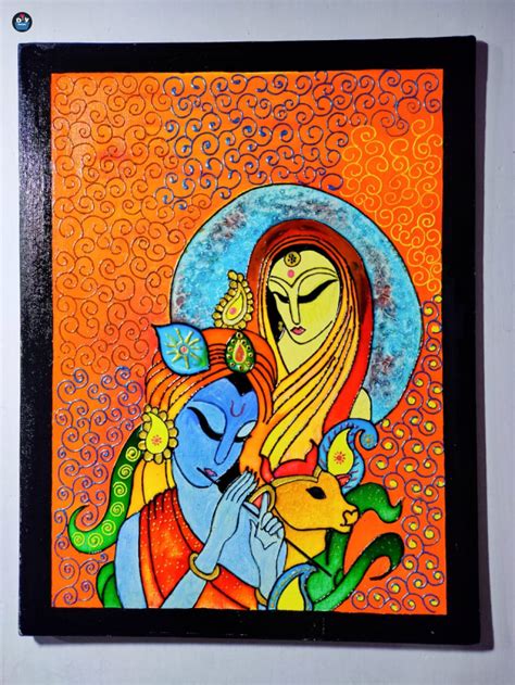 Mixmedia canvas painting of radha-krishna