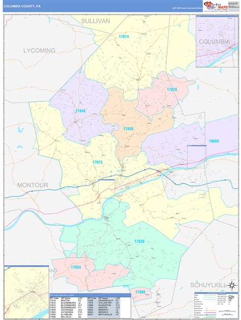 Columbia County, PA Wall Map Color Cast Style by MarketMAPS