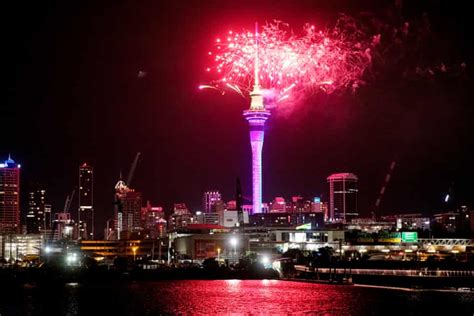 Auckland, New Zealand Fireworks explode over Sky Tower in Auckland ...