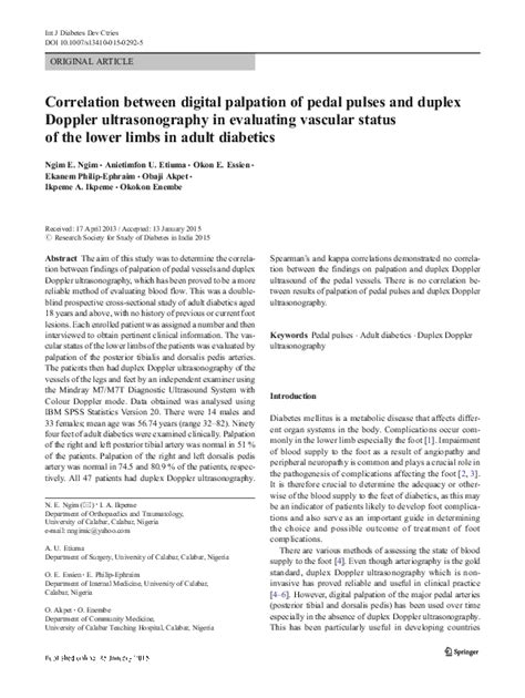 (PDF) Correlation between digital palpation of pedal pulses and duplex ...