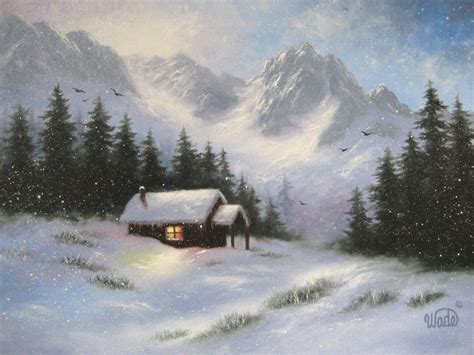 Snowy Hideaway Original Oil Painting art snow cabin