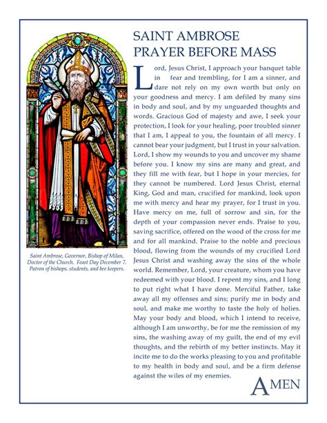 Saint Ambrose Prayer Before Mass Digital Download Printable Catholic ...