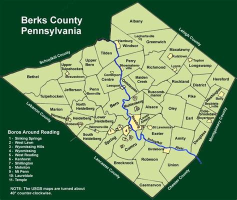 Berks County Townships | Berks county, County, Town map