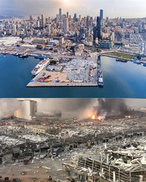 (a) A view of the Beirut port before the explosion of August 4, 2020 ...