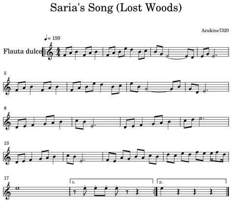 Saria's Song (Lost Woods) - Sheet music for Recorder