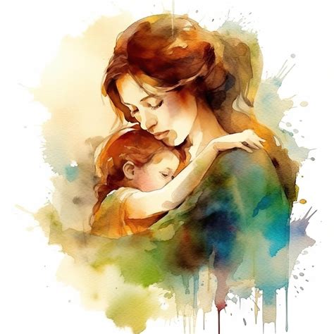 Premium AI Image | Colorful watercolor painting of a mother with her child