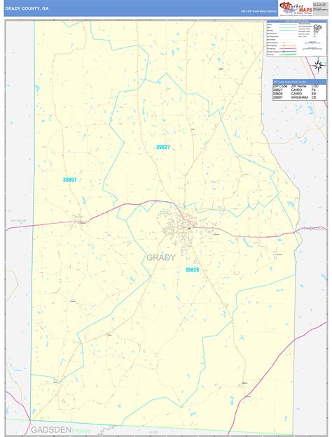 Grady County, GA Zip Code Wall Map Basic Style by MarketMAPS - MapSales