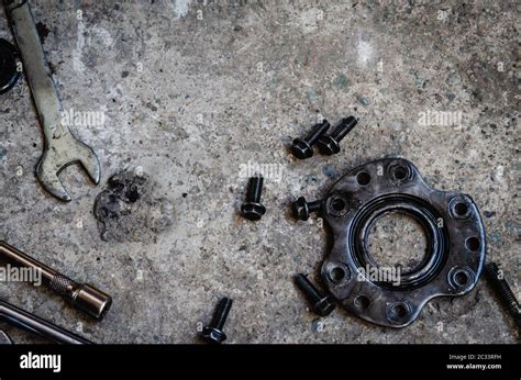 Motorcycle repair tools on the ground Stock Photo - Alamy