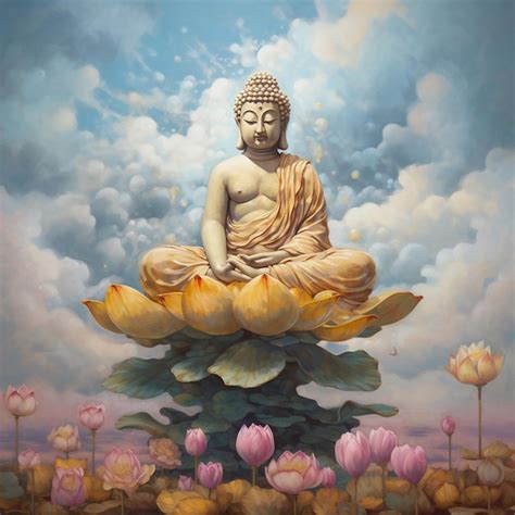 Premium Photo | A painting of a buddha sitting on a lotus flower.