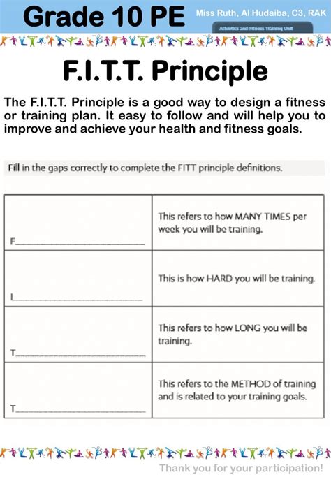 FITT principle worksheet - The F.I.T Principle The F.I.T ...