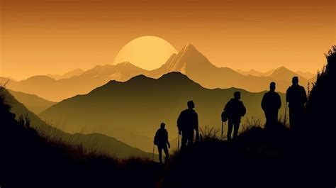 Premium AI Image | Mountain Silhouette with Hikers