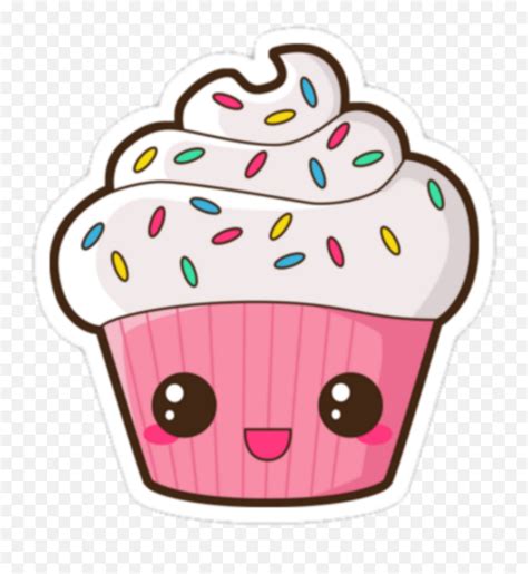 Kawaii Pink Cupcake Dessert Face - Cupcake Kawaii Png Emoji,Emoticon ...