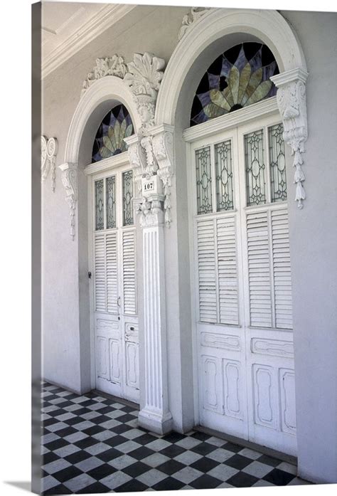 Puerto Rico, Ponce, Historic District, doors with stucco decor and ...