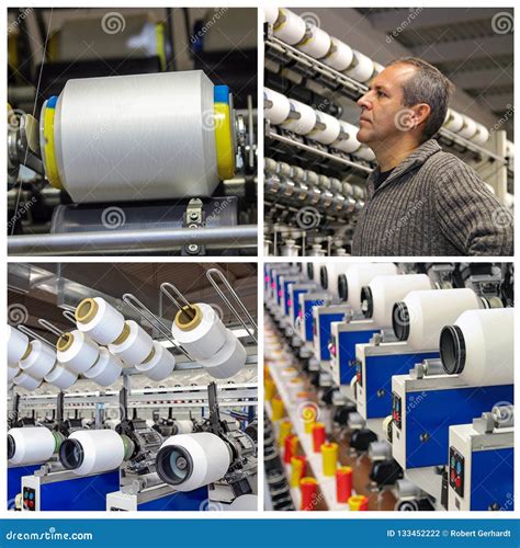 Textile Industry Collage - Yarn Manufacturing Process Stock Photo ...