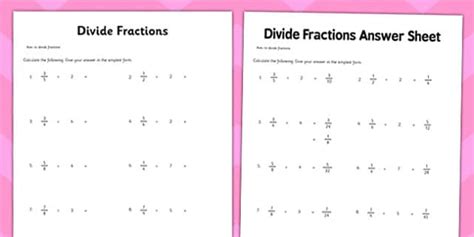 Dividing Fractions Worksheet | Primary Resources - Twinkl