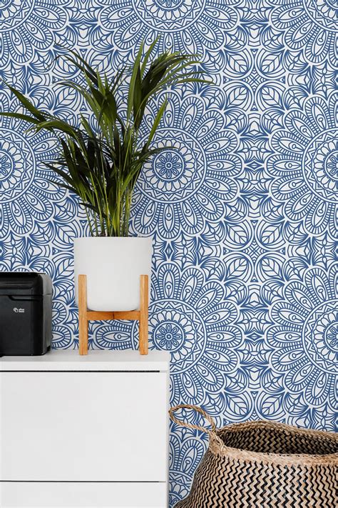 Moroccan Style Removable Wallpaper / Blue Mandala Peel and | Etsy ...