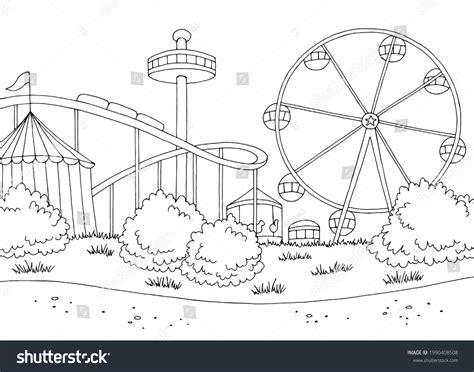 Amusement Park Landscape Graphic Black White Stock Vector (Royalty Free ...