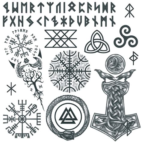 various symbols and designs in black ink on a white background ...