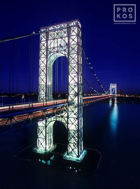 View of George Washington Bridge at Night - Framed Photograph by Andrew ...