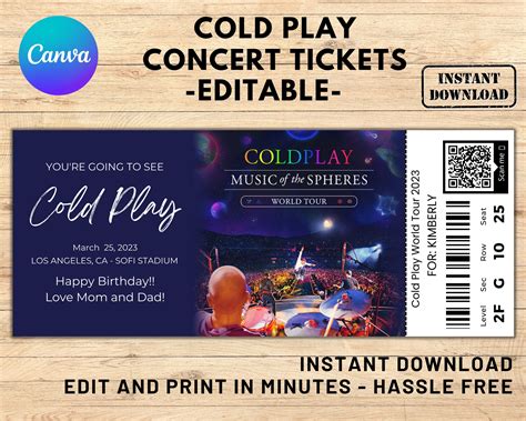 "Editable Coldplay Music of the Spheres Tour 2023 Concert Ticket ...