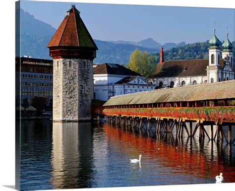 Switzerland, Luzern, Chapel Bridge, Kapellbrucke, the covered wooden ...