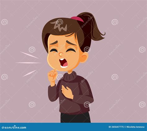 Little Girl Coughing Feeling Sick Vector Cartoon Illustration ...