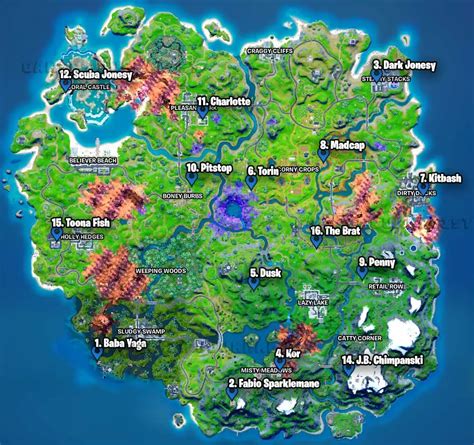 Fortnite Chapter 2 Season 8 Character Locations Map - Gamer Journalist