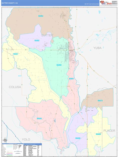 Sutter County, CA Wall Map Color Cast Style by MarketMAPS - MapSales.com