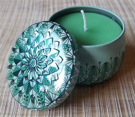 Hand crafted Green Candle in Decorative Tin | Etsy