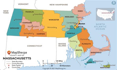 Massachusetts Counties Map by MapSherpa - The Map Shop