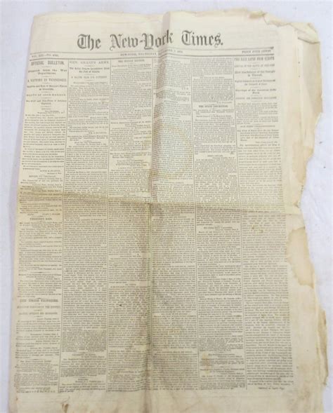 Original Civil War Newspaper New York Times Sept. 7, 1864 -- Antique ...