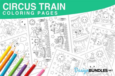 Circus Train Coloring Pages - 8 jpg / pdf items