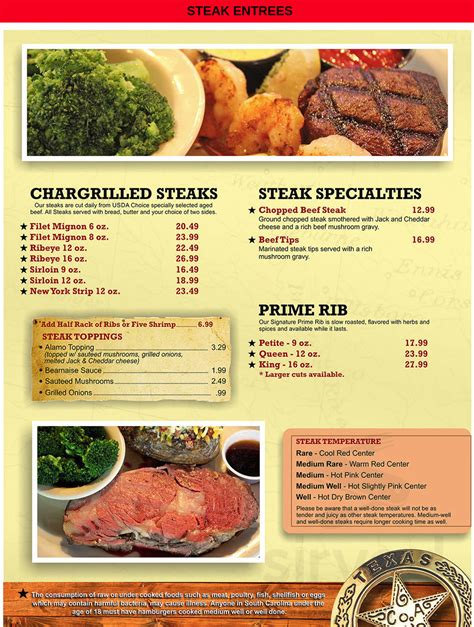 Texas Roadhouse Grill menu in Myrtle Beach, South Carolina, USA