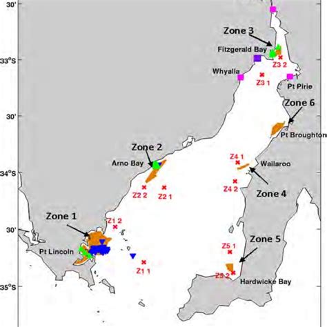 1 Map of Spencer Gulf showing the location of the six aquaculture zones ...