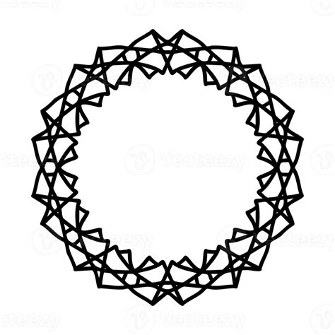 Circle vintage frame, black line art, ornate patterned frame. PNG with ...