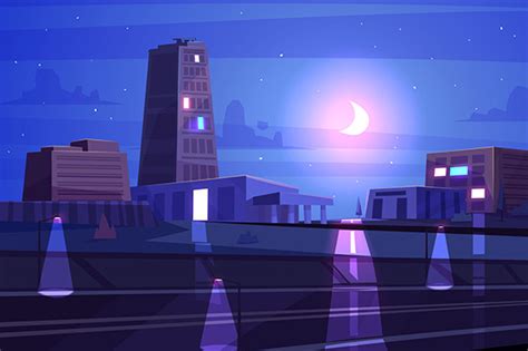 Vector night cartoon cityscape ~ Illustrations ~ Creative Market