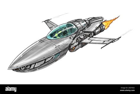 Sci-fi spaceship or spacecraft design, concept art drawing or ...