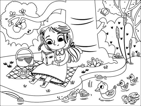 Premium Vector | Black and white illustration of a young girl having ...