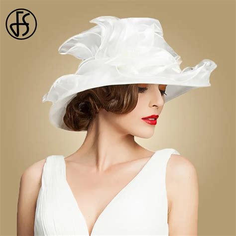 Aliexpress.com : Buy FS White Hat Women Organza Summer Fedora Wedding ...