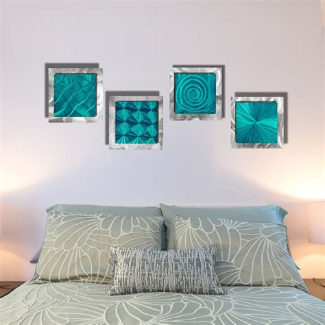 Teal Blue & Silver Abstract Metal Wall Art Accents by Jon Allen12" x 12 ...