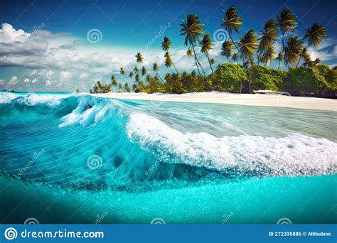 Maldives Tropical Island and Waves Coming To Sandy Shore Stock ...