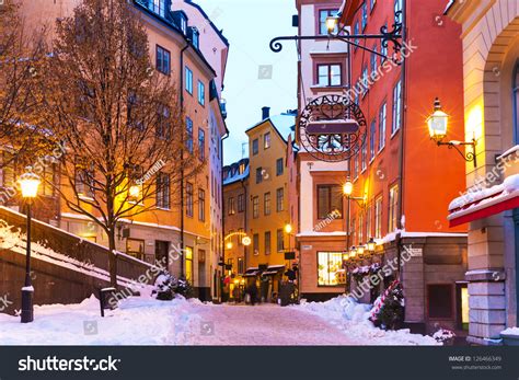 Evening Winter Scenery Of Street In Old Town (Gamla Stan) In Stockholm ...