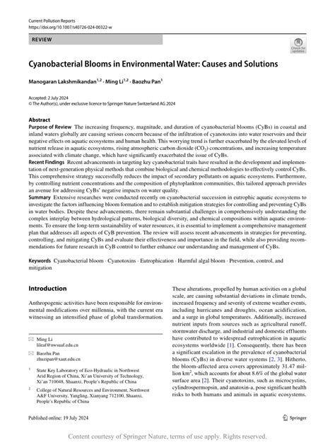 Cyanobacterial Blooms in Environmental Water: Causes and Solutions ...