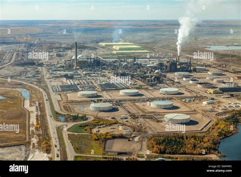 Aerial photo of Syncrude oil sands operations north of Fort McMurray ...