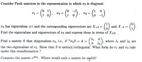 Solved Consider Pauli matrices in the representation in | Chegg.com