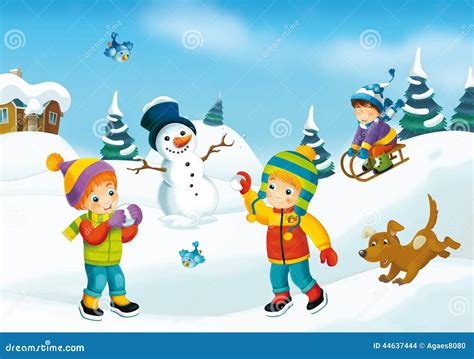 Winter cartoon scene stock illustration. Image of park - 44637444