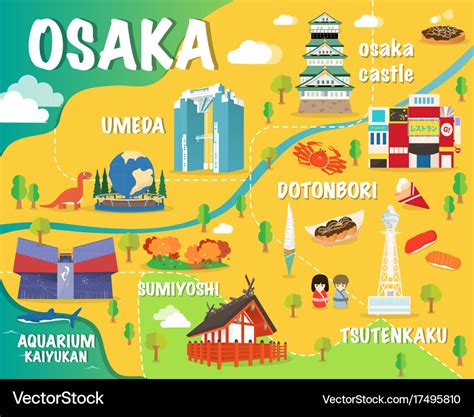 Osaka map with colorful landmarks japan design Vector Image