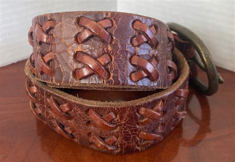 Vintage 90s Brown Distressed Leather Weaved Wide Belt Solid - Etsy