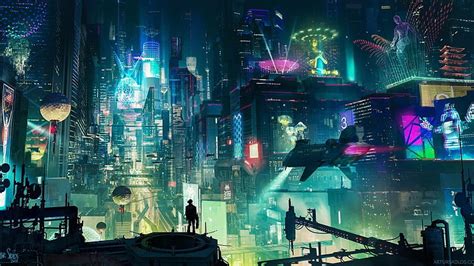 Online crop | HD wallpaper: cyberpunk city, neon lights, artwork, scifi ...